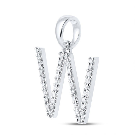 10k White Gold Womens Round Diamond Initial W Letter Pendant 1/4 Cttw