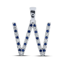  10k White Gold Womens Round Blue Sapphire Diamond W Letter Pendant 1/4 Cttw