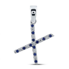  10k White Gold Womens Round Blue Sapphire Diamond X Letter Pendant 1/6 Cttw
