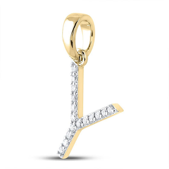 10k Yellow Gold Womens Round Diamond Y Initial Letter Pendant 1/8 Cttw