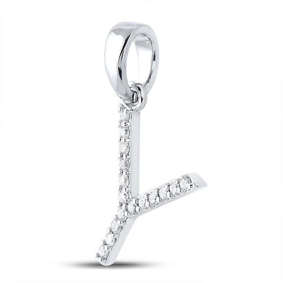 10k White Gold Womens Round Diamond Y Initial Letter Pendant 1/8 Cttw