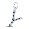 10k White Gold Womens Round Blue Sapphire Diamond Y Letter Pendant 1/6 Cttw