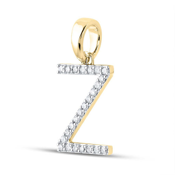 10k Yellow Gold Womens Round Diamond Z Initial Letter Pendant 1/5 Cttw