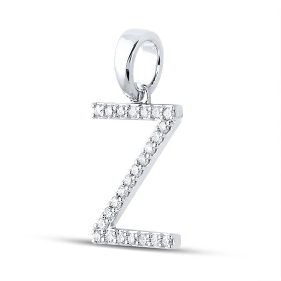 10k White Gold Womens Round Diamond Z Initial Letter Pendant 1/5 Cttw