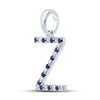 10k White Gold Womens Round Blue Sapphire Z Initial Letter Pendant 1/6 Cttw