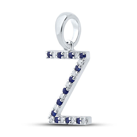 10k White Gold Womens Round Blue Sapphire Z Initial Letter Pendant 1/6 Cttw
