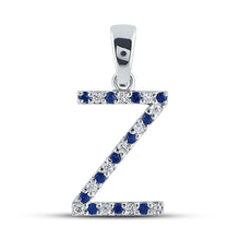  10k White Gold Womens Round Blue Sapphire Z Initial Letter Pendant 1/6 Cttw