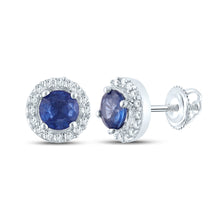  10k White Gold Womens Round Blue Sapphire Halo Earrings 5/8 Cttw