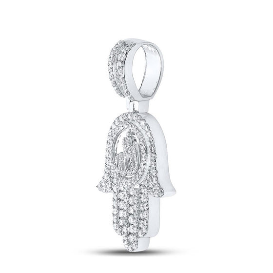 10k White Gold Mens Round Diamond Allah Hamsa Charm Pendant 3 Cttw