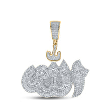  10k Yellow Gold Mens Baguette Diamond Allah Charm Pendant 1-5/8 Cttw