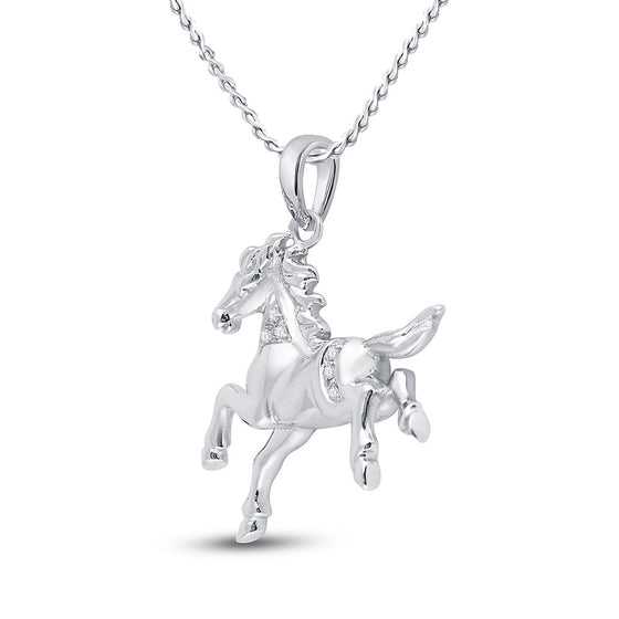 10k White Gold Womens Round Diamond Horse Pony Animal Pendant 1/20 Cttw