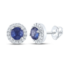  10k White Gold Womens Round Blue Sapphire Halo Earrings 3/4 Cttw