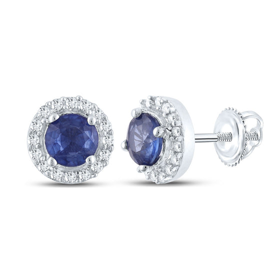 10k White Gold Womens Round Blue Sapphire Halo Earrings 3/4 Cttw