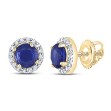  10k Yellow Gold Womens Round Blue Color Enhanced Diamond Halo Earrings 7/8 Cttw