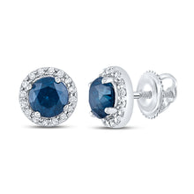  10k White Gold Womens Round Blue Sapphire Halo Earrings 7/8 Cttw