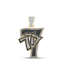  10k Yellow Gold Mens Round Black Diamond Lucky 777 Charm Pendant 1-5/8 Ctw