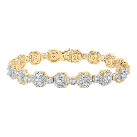 14k Yellow Gold Mens Baguette Diamond Octagon Link Bracelet 6-1/4 Cttw