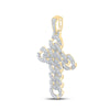 10k Yellow Gold Mens Round Diamond Cuban Link Cross Charm Pendant 1-7/8 Cttw