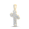 10k Yellow Gold Mens Round Diamond Cuban Link Cross Charm Pendant 1-3/4 Cttw