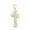 10k Yellow Gold Mens Round Diamond Cuban Link Cross Charm Pendant 1-1/2 Cttw