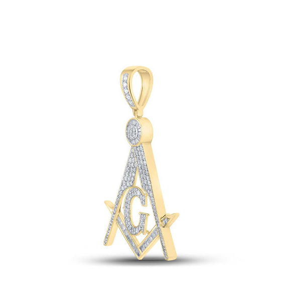 10k Yellow Gold Mens Baguette Diamond Mason Charm Pendant 2-1/2 Cttw