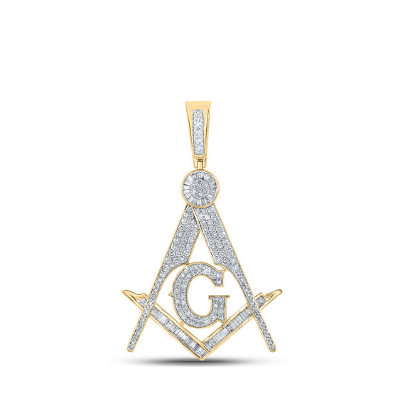 10k Yellow Gold Mens Baguette Diamond Mason Charm Pendant 2-1/2 Cttw