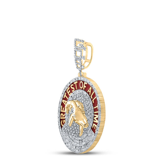 10k Yellow Gold Mens Baguette Diamond GOAT Charm Pendant 1-7/8 Cttw