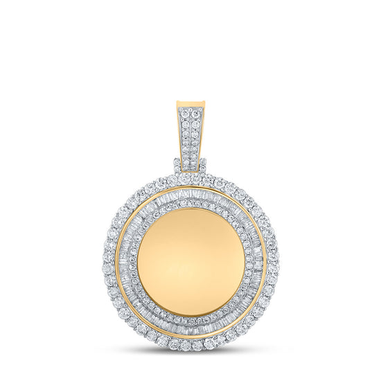 10k Yellow Gold Mens Baguette Diamond Mirror Memory Circle Charm Pendant 2-1/2 Cttw