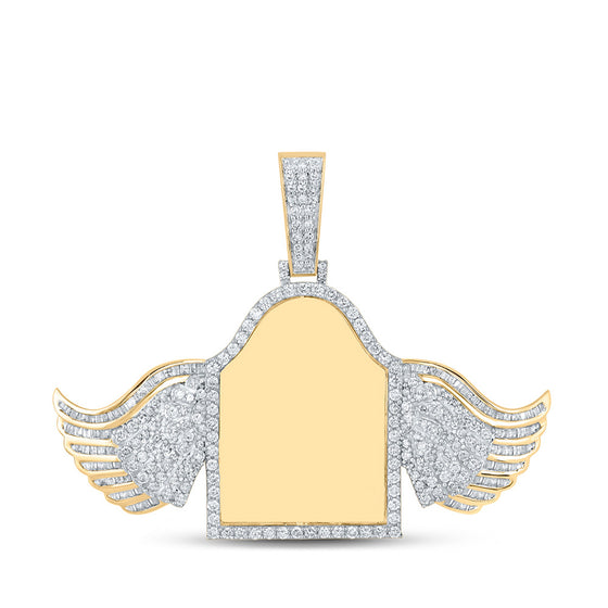 10k Yellow Gold Mens Baguette Diamond Mirror Wing Tomb Charm Pendant 2 Cttw