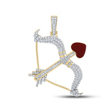  10k Yellow Gold Mens Baguette Diamond Bow Arrow Heart Charm Pendant 1 Cttw