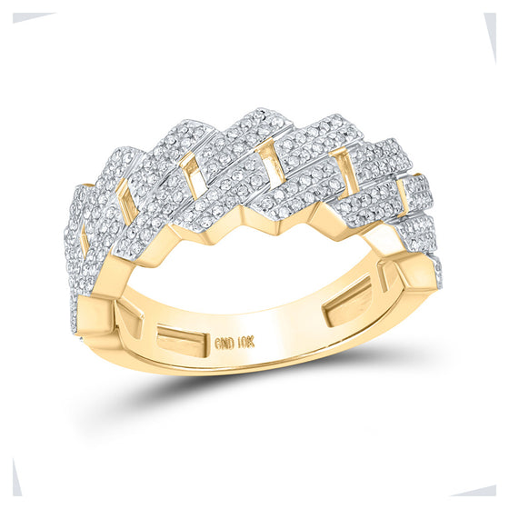10k Yellow Gold Mens Round Diamond Cuban Link Band Ring 3/4 Cttw