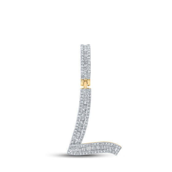 10k Yellow Gold Mens Baguette Diamond Initial L Letter Charm Pendant 5/8 Cttw