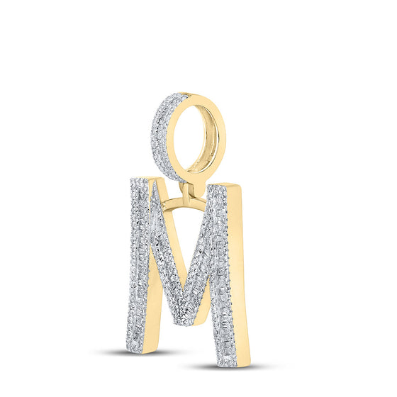 10k Yellow Gold Mens Baguette Diamond Initial M Letter Charm Pendant 1 Cttw