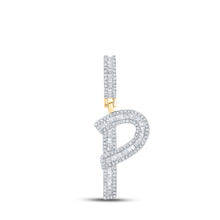  10k Yellow Gold Mens Baguette Diamond Initial P Letter Charm Pendant 3/4 Cttw