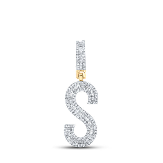 10k Yellow Gold Mens Baguette Diamond Initial S Letter Charm Pendant 3/4 Cttw