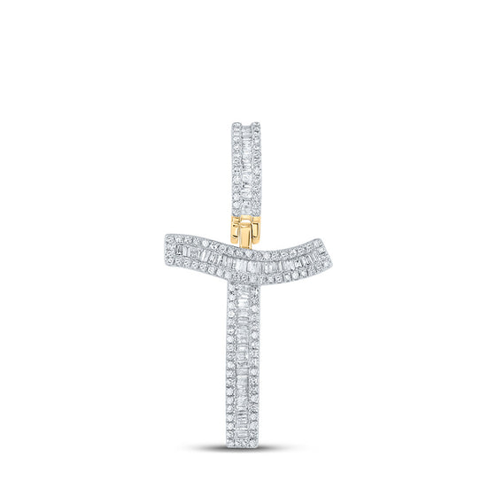 10k Yellow Gold Mens Baguette Diamond Initial T Letter Charm Pendant 5/8 Cttw