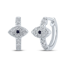  10k White Gold Womens Round Blue Sapphire Diamond Hoop Earrings 1/4 Cttw