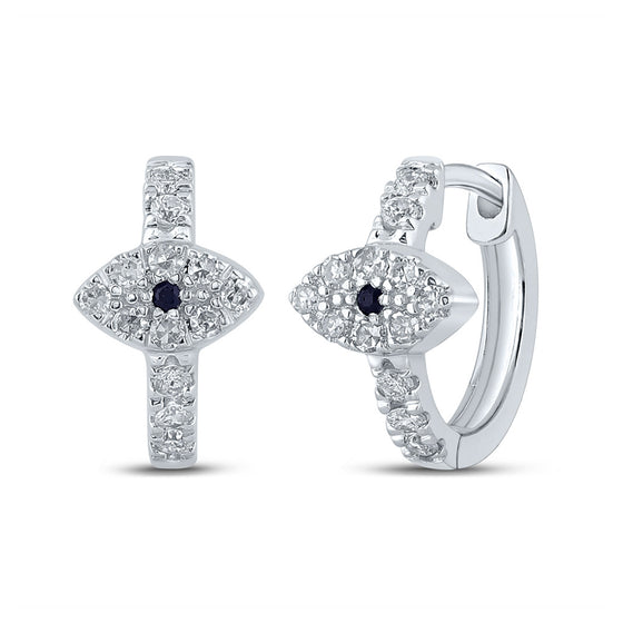 10k White Gold Womens Round Blue Sapphire Diamond Hoop Earrings 1/4 Cttw