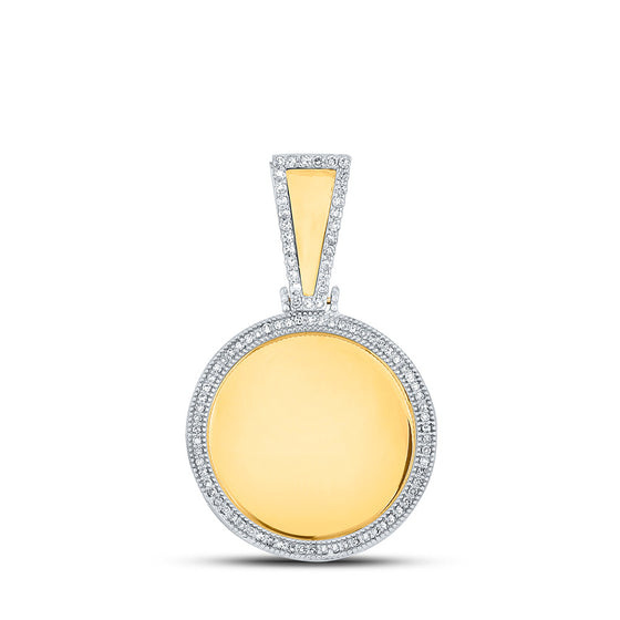 10k Yellow Gold Mens Round Diamond Picture Memory Circle Charm Pendant 3/8 Cttw