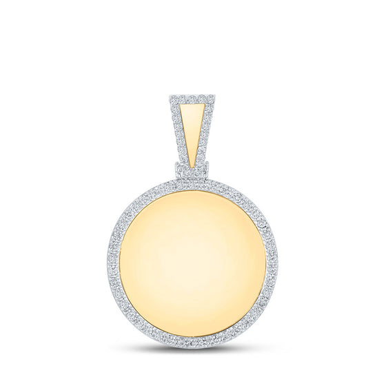10k Yellow Gold Mens Round Diamond Picture Memory Circle Charm Pendant 7/8 Cttw