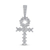10k White Gold Mens Round Diamond Ankh Cross Charm Pendant 1 Cttw