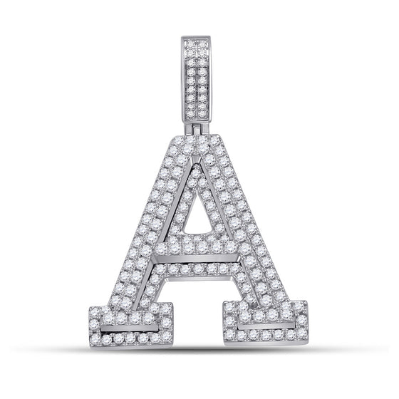 10k White Gold Mens Round Diamond A Letter Charm Pendant 1-3/4 Cttw