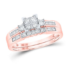  10k Rose Gold Princess Diamond Bridal Wedding Ring Band Set 1/2 Cttw