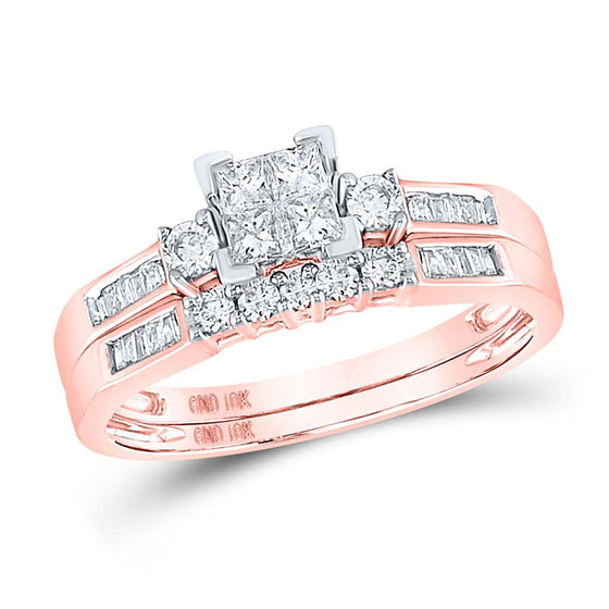 10k Rose Gold Princess Diamond Bridal Wedding Ring Band Set 1/2 Cttw