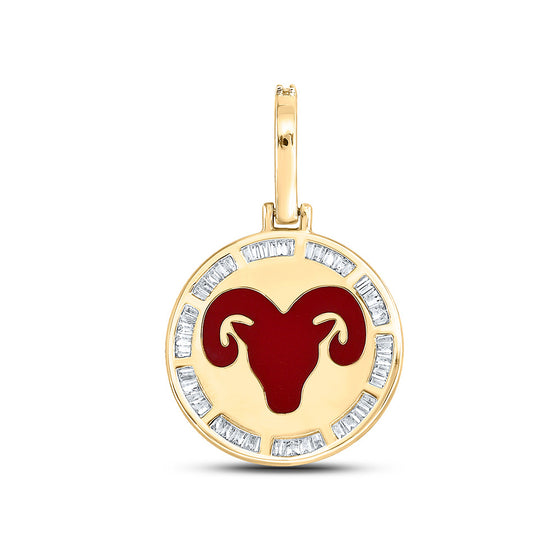 10k Yellow Gold Mens Baguette Diamond Aries Sign Charm Pendant 1/2 Cttw