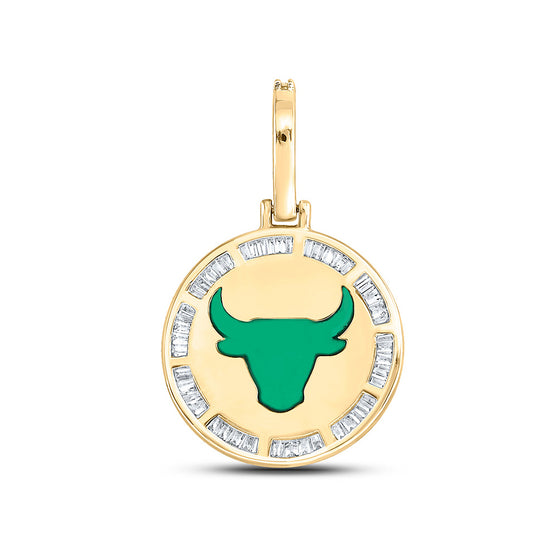 10k Yellow Gold Mens Baguette Diamond Taurus Bull Zodiac Sign Charm Pendant 1/2 Cttw