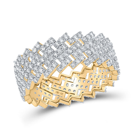 10k Yellow Gold Mens Round Diamond Cuban Eternity Band Ring 1-5/8 Cttw