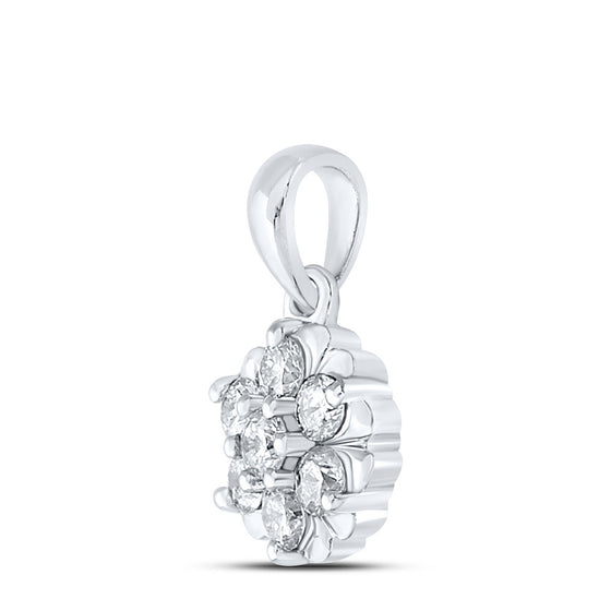 10k White Gold Womens Round Diamond Flower Cluster Pendant 1/3 Cttw