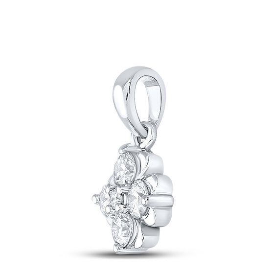 10k White Gold Womens Round Diamond Cluster Pendant 1/3 Cttw