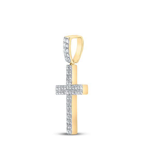 10k Yellow Gold Mens Round Diamond Cross Charm Pendant 1 Cttw